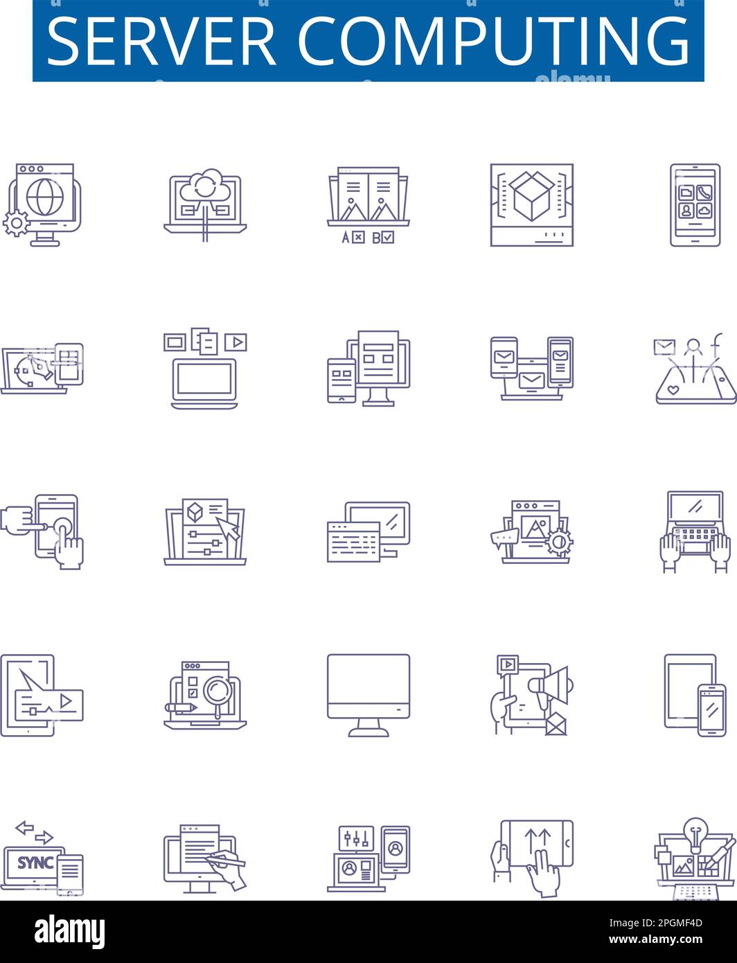 Server-Computing-Zeilensymbole sind gesetzt. Design-Sammlung von Server, Computing, Cloud, Daten, Speicher, Infrastruktur, Netzwerke, Virtualisierung Stock Vektor