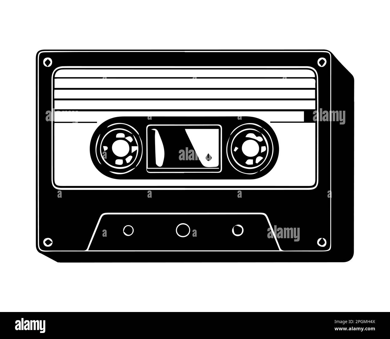 Schwarzes 90s-Audio-Kassettensymbol. Abbildung eines flachen Vektors. Stock Vektor