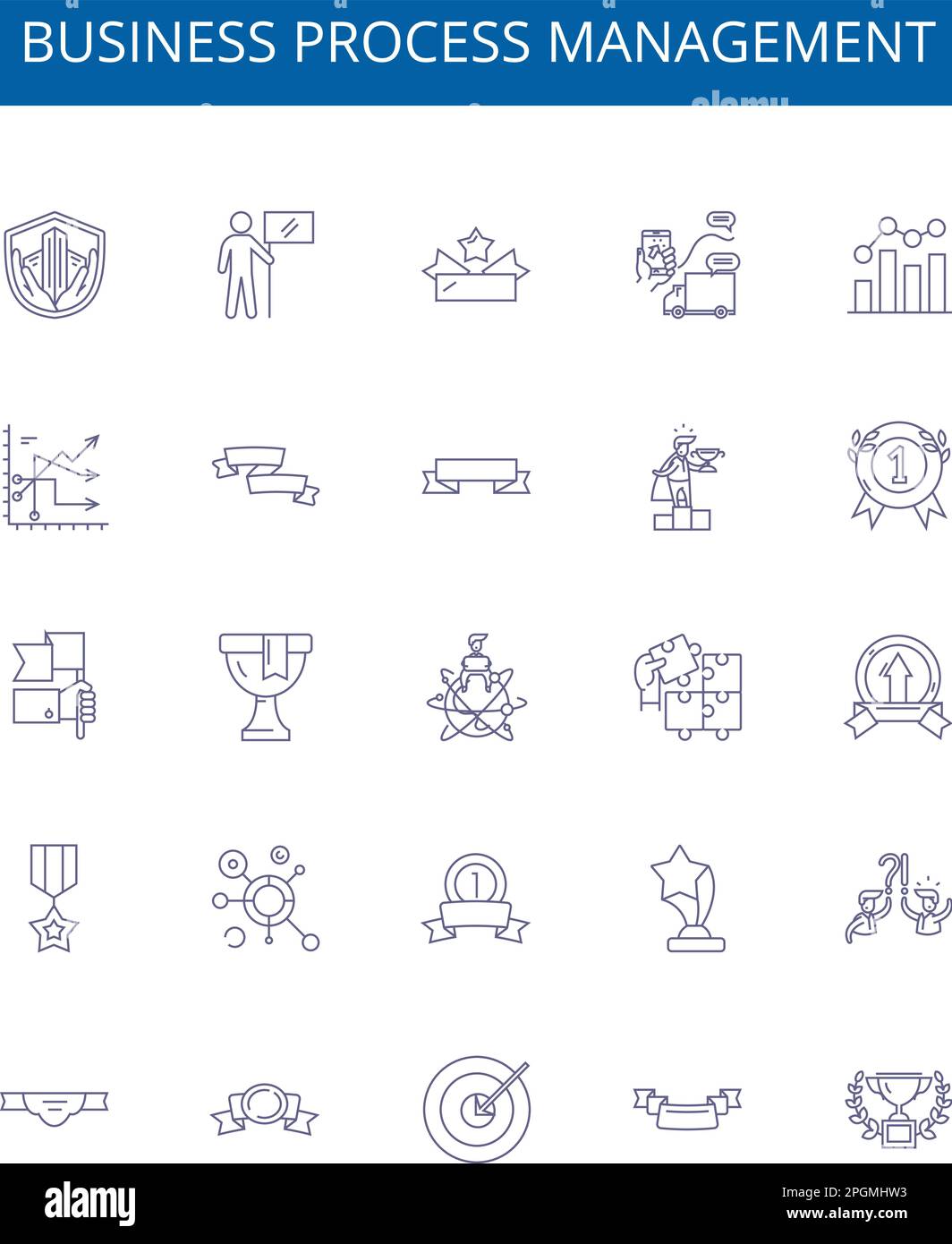 Symbole für die Geschäftsprozessverwaltung sind gesetzt. Designsammlung von Business, Process, Management, Automation, Efficiency, Flow, Optimization (Strömung, Optimierung) Stock Vektor