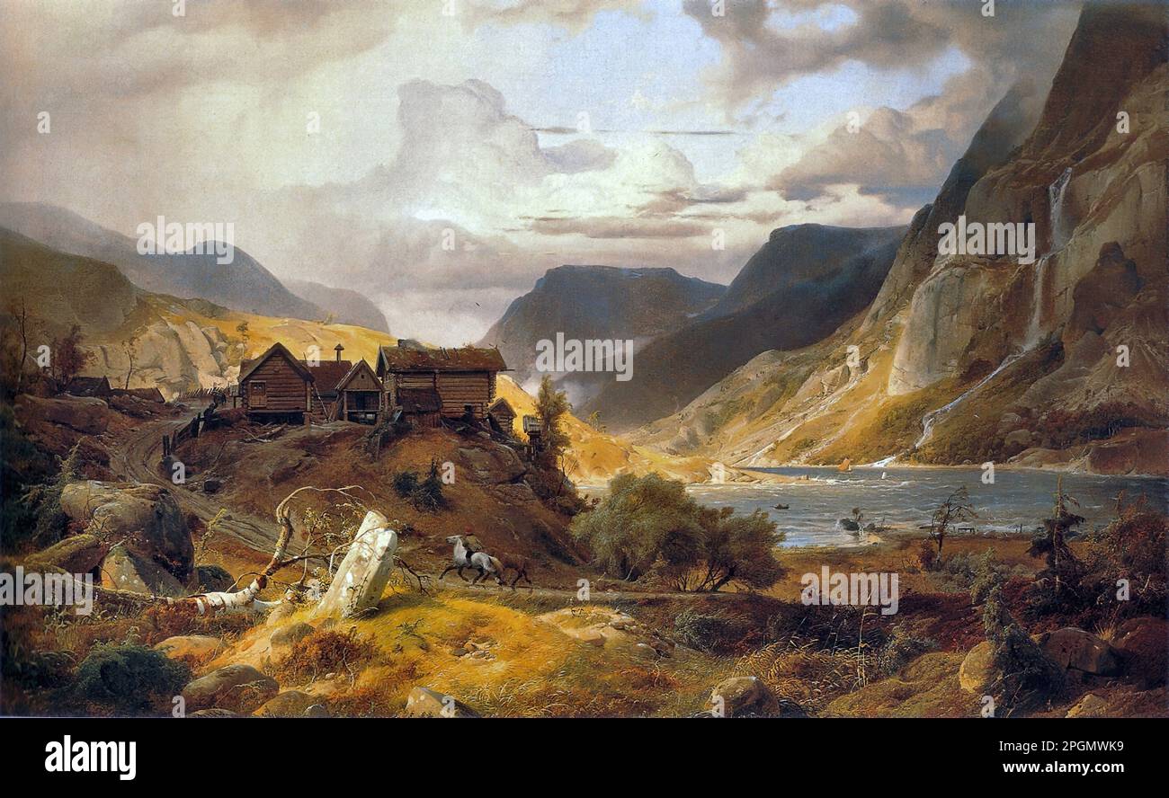 Achenbach Andreas - Norwegische Gebirgslandschaft - Deutsche Schule - 19. Und Anfang des 20. Jahrhunderts - Achenbach Andreas - Norwegische Gebirgslandschaft - Deutsche Schule - 19. Und Anfang des 20. Jahrhunderts Stockfoto