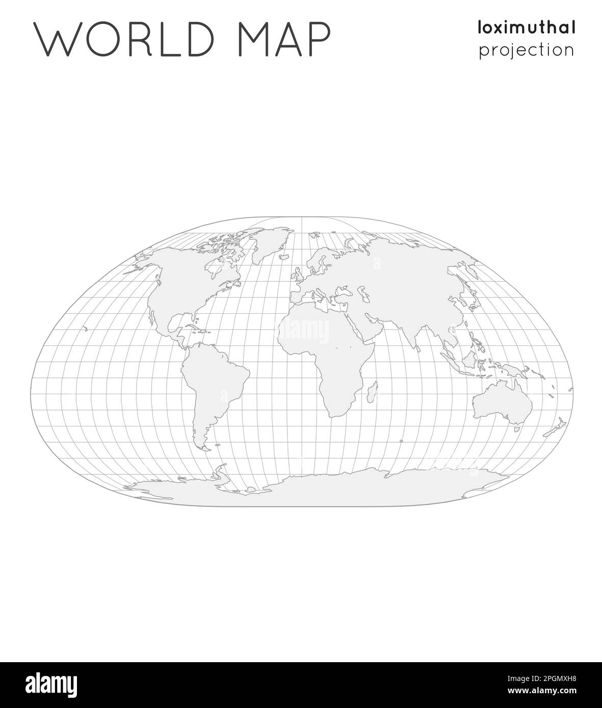 Weltkarte. Globus in loximuthaler Projektion, mit Gitterlinien-Stil. Vektorgrafik umreißen. Stock Vektor