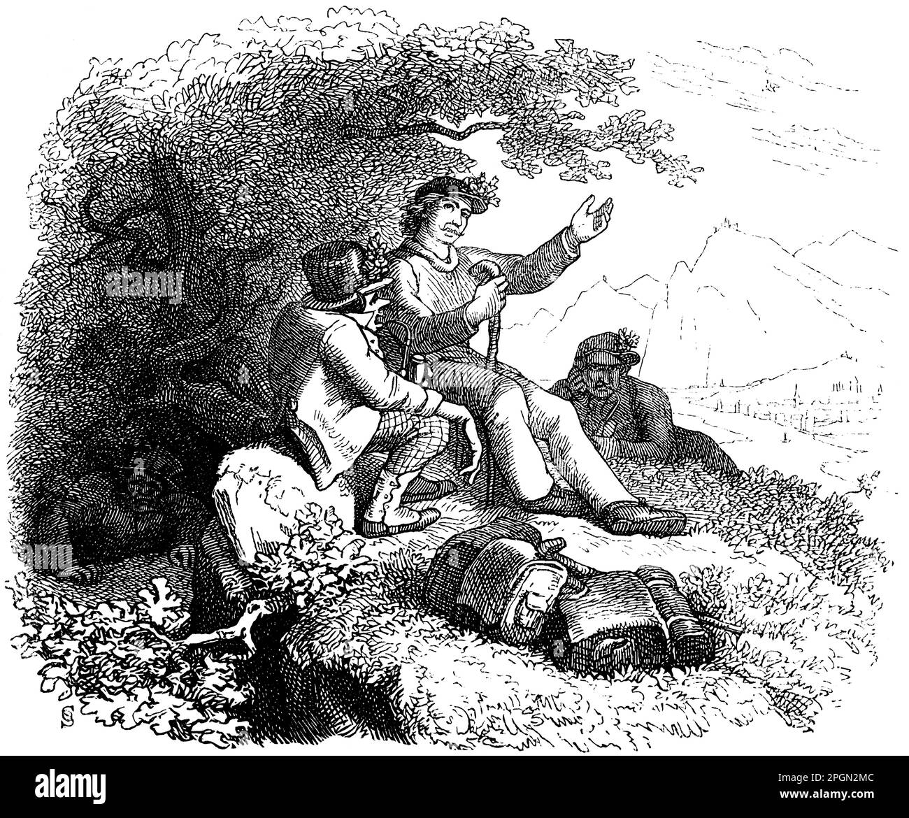 Illustratiionen zum niederdeutschen Gedicht Hanne Nüte un de Lütte Pudel, vom norddeutschen Dichter Fritz Reuter, historische Illustration 1868 Stockfoto