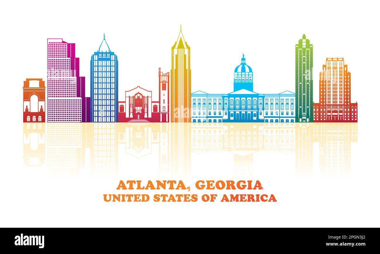 Farbenfrohes Skyline-Panorama von Atlanta, Georgia, USA – Vektordarstellung Stock Vektor