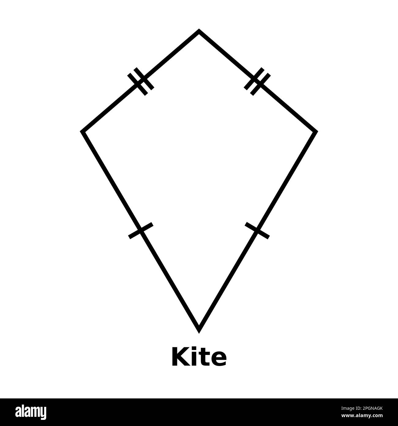 Einfache monochrome Vektorgrafik eines Drachen. Dies ist eine Form mit vier Seiten, bei der jedes Paar angrenzender Seiten die gleiche Länge hat Stock Vektor
