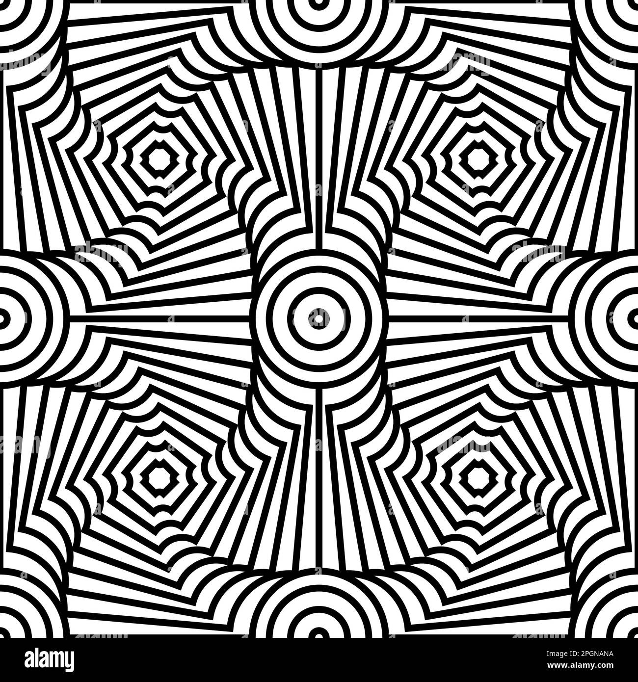 Nahtlose monochrome Vektorgrafik spiralförmiger verrundeter Quadrate Stock Vektor