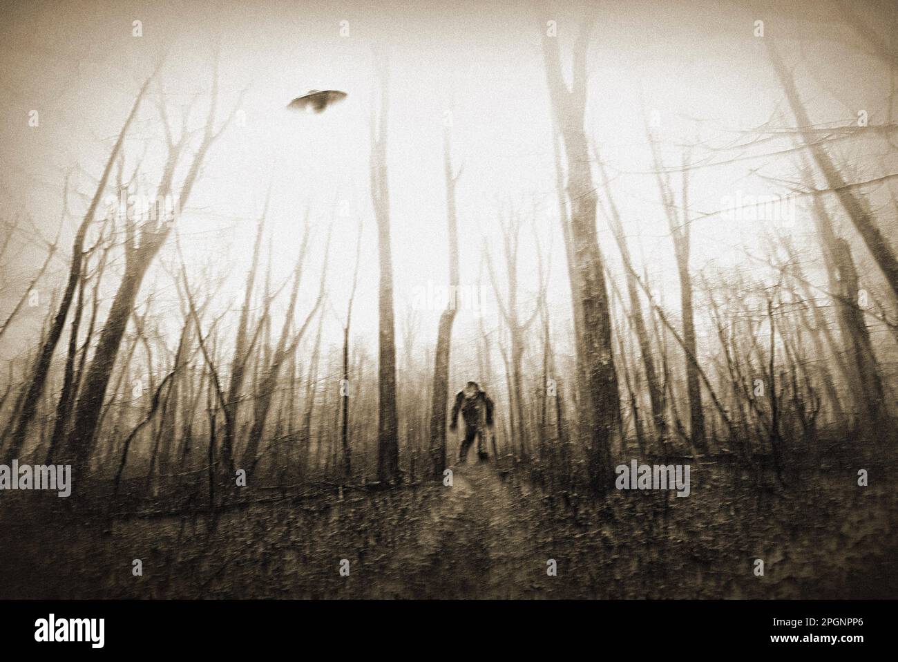 Bigfoot und UFO-UAP (Used Digital Illustration) Stockfoto