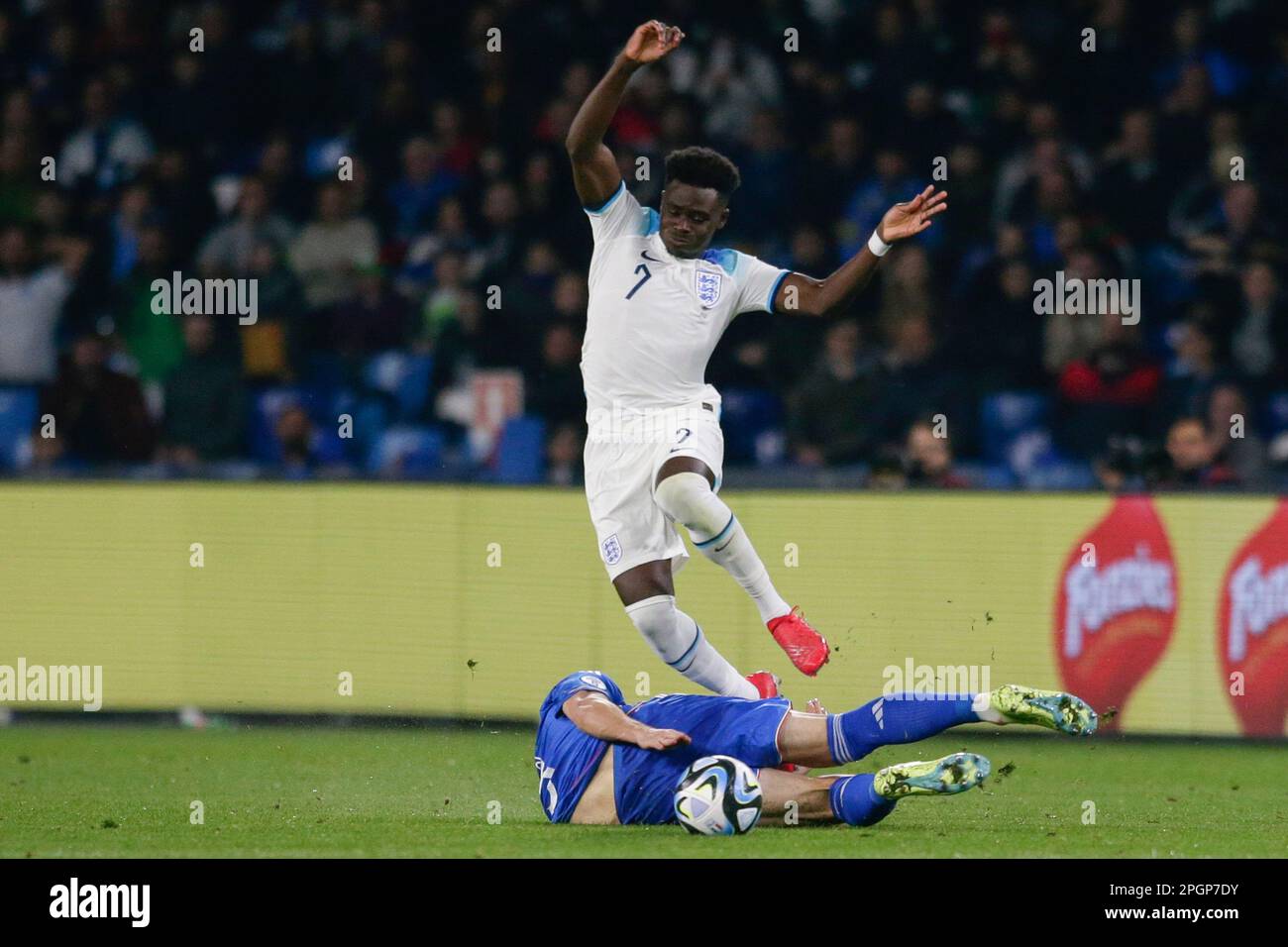 Beim Europameisterschaftsspiel Italien gegen England im Diego Armando Maradona Stadium in Neapel, Süditalien, am 23. März 2023. Stockfoto