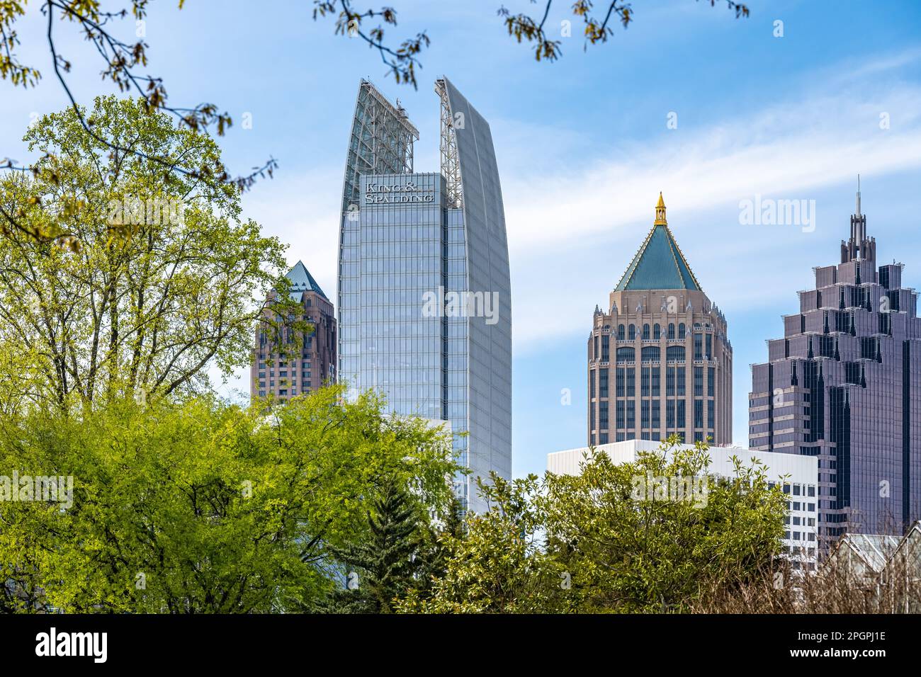 Blick auf die Skyline von Midtown Atlanta vom Atlanta Botanical Garden, neben dem Piedmont Park. (USA) Stockfoto