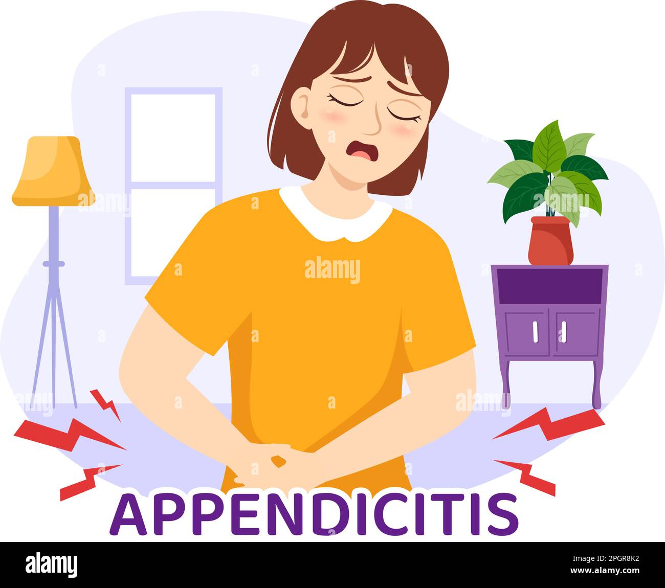 Appendizitis Illustration mit Entzündung des Appendix und Magenbehandlung im Gesundheitswesen flacher Cartoon Hand gezeichnet für Landing-Page-Vorlagen Stock Vektor