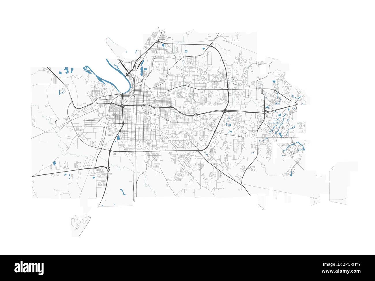 Montgomery, Alabama-Karte. Detaillierte Karte der Stadtverwaltung von Montgomery. Stadtpanorama. Unentgeltliche Vektordarstellung. Straßenkarte mit High Stock Vektor