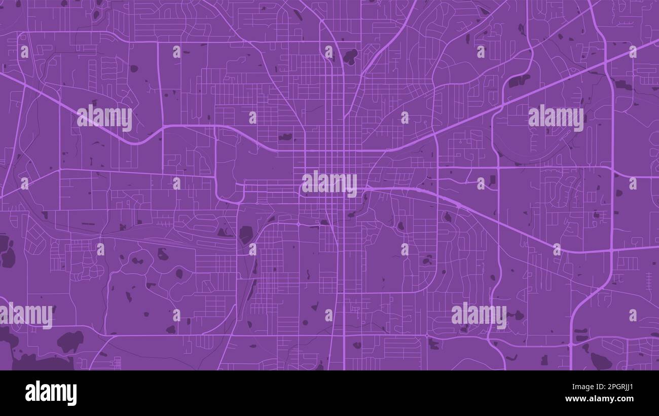 Hintergrund: Karte von Tallahassee, Florida, lila Stadtposter. Vektorkarte mit Straßen und Wasser. Breitbildformat, Roadmap für digitales Flachdesign. Stock Vektor