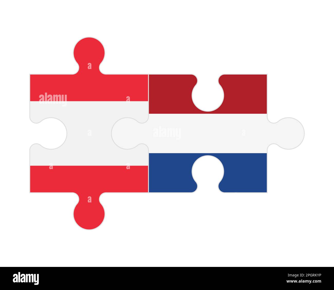 Zusammenhängendes Puzzle von Flaggen Österreichs und der Niederlande, Vektor Stock Vektor