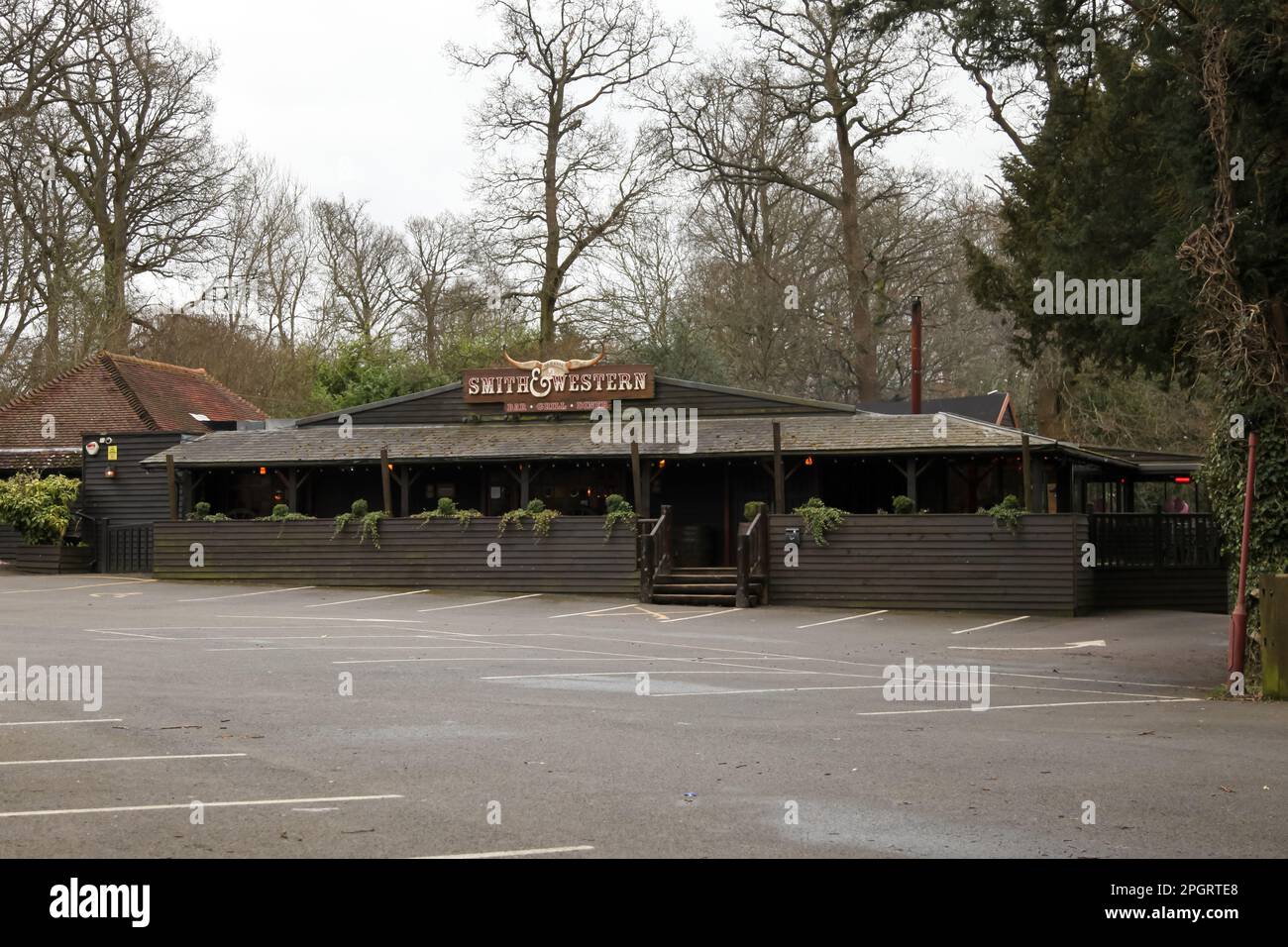 Smith & Western American Restaurant an der Zig Zag Road in National Trust Box Hill, Surrey Hills, Tadworth, Dorking, Surrey, England, Großbritannien, 2023 Stockfoto