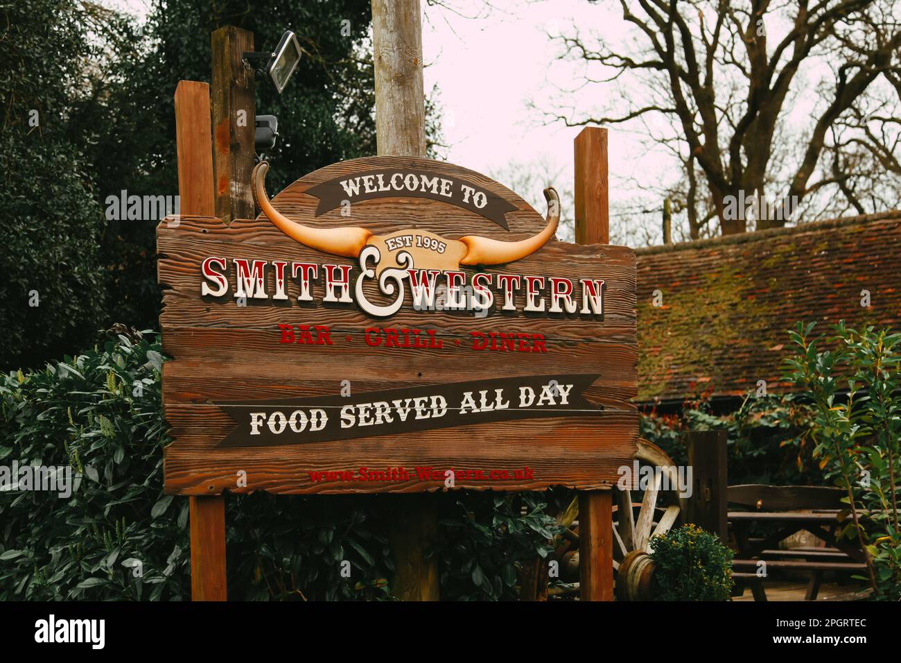 Smith & Western American Restaurant an der Zig Zag Road in National Trust Box Hill, Surrey Hills, Tadworth, Dorking, Surrey, England, Großbritannien, 2023 Stockfoto