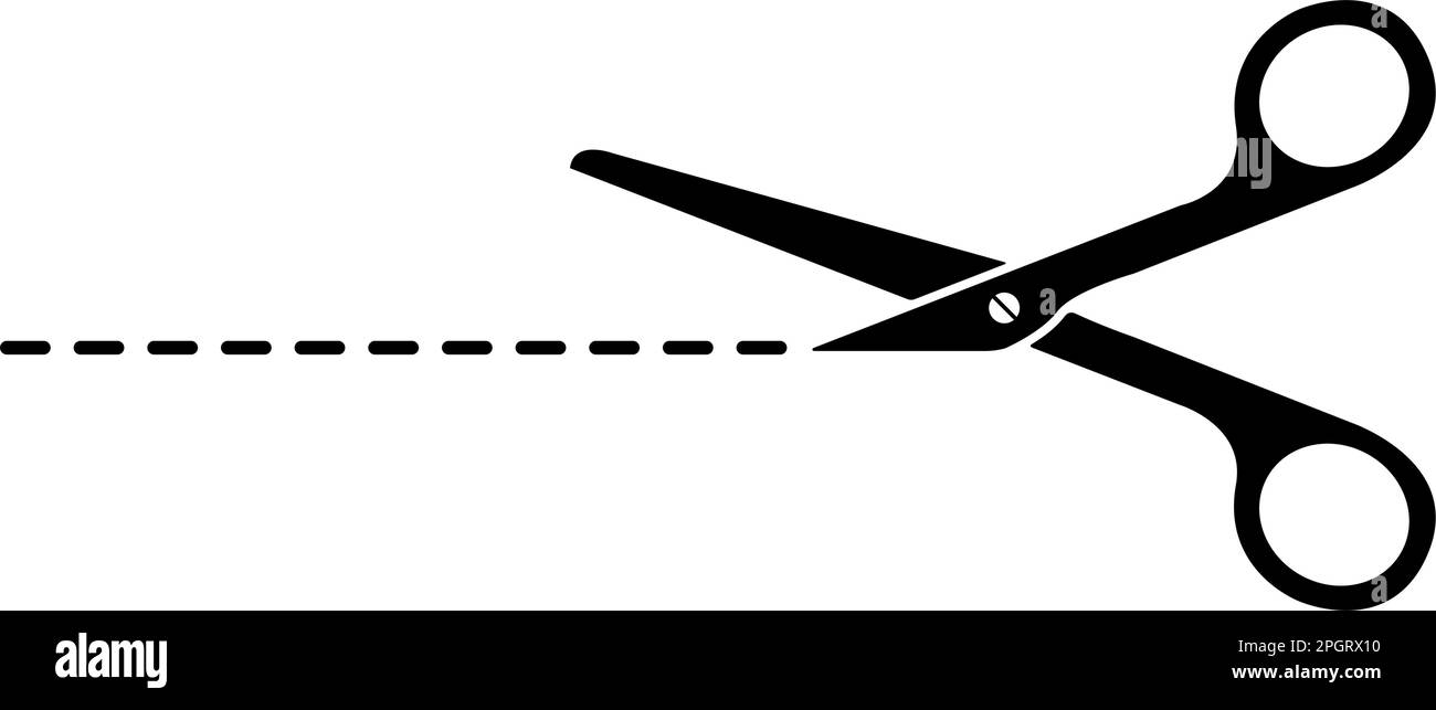 Schwarze Schere mit gepunkteter Linie. Abbildung eines flachen Vektors Stock Vektor