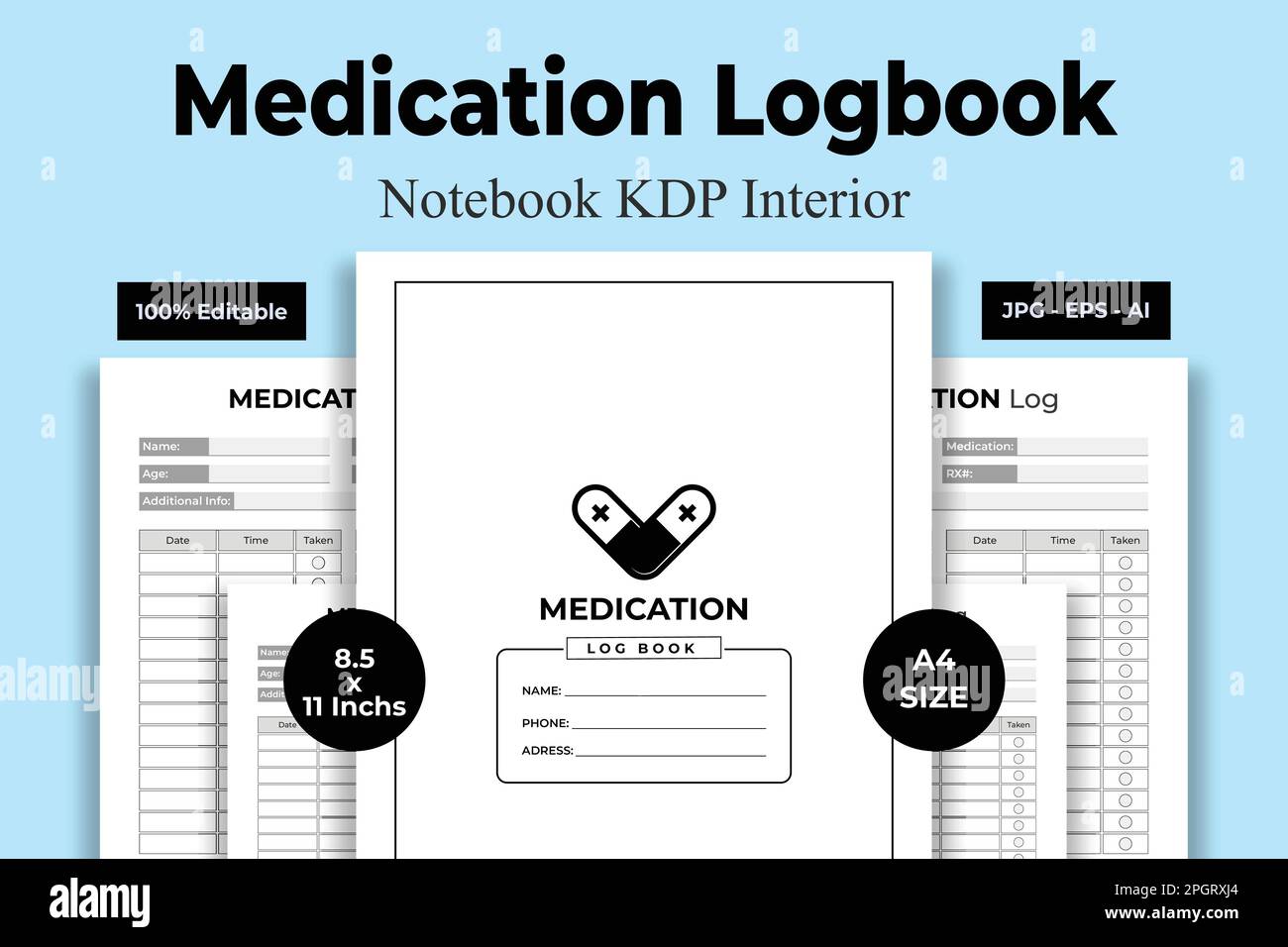 Medikationslogbuch KDP Interior Low und No Content Book Stock Vektor