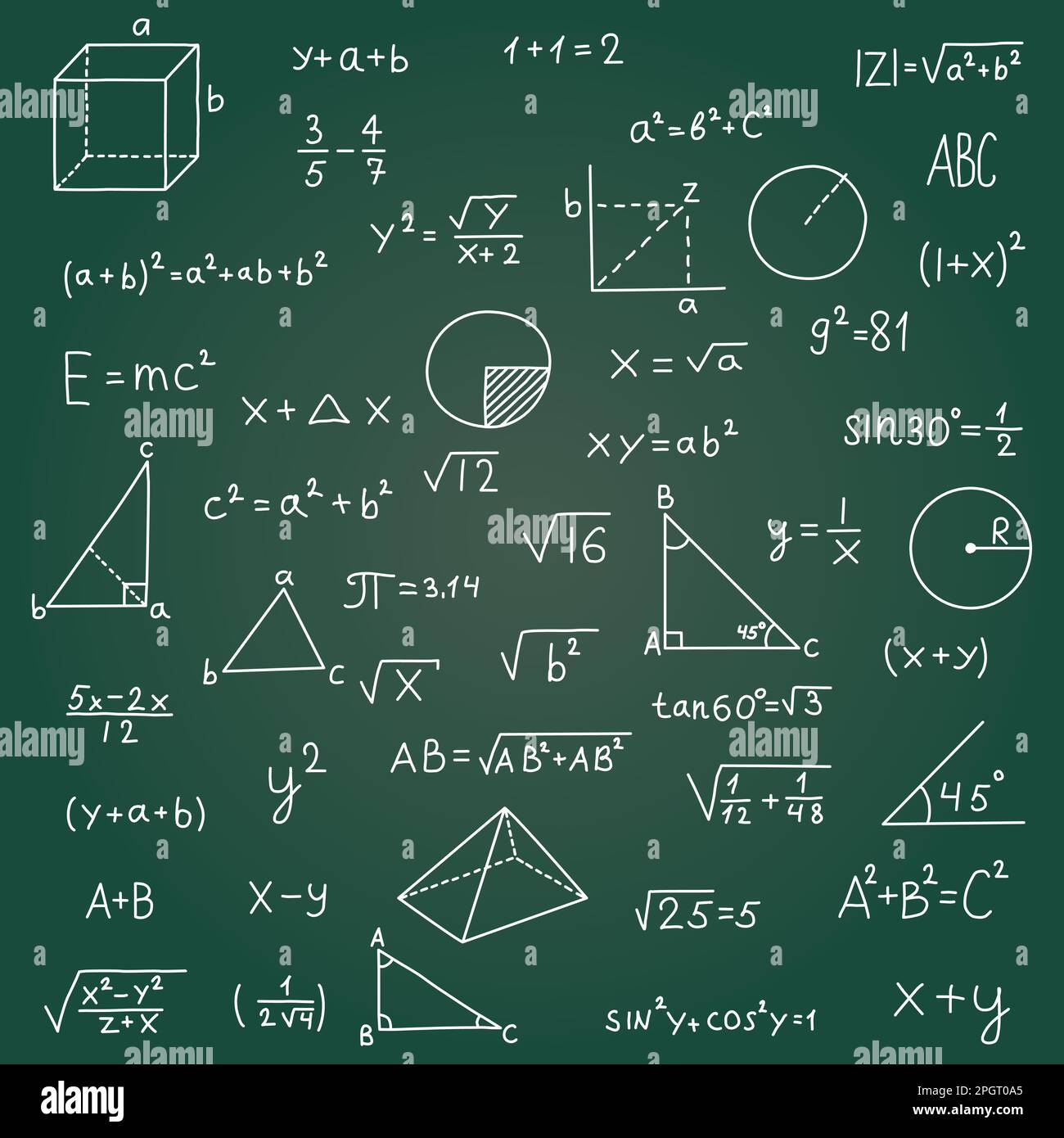 Handgezeichnete mathematische Symbole in flachem Stil. Vektordarstellung von Mathematikformeln auf isoliertem Hintergrund. Schulbildung signiert Geschäftskonzept. Stock Vektor