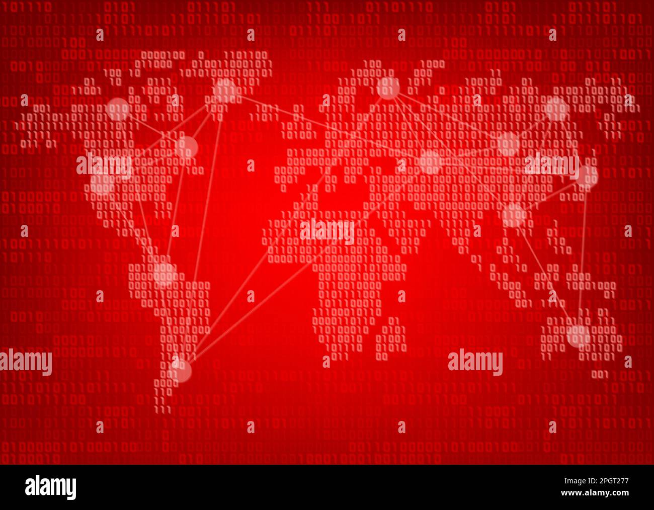 Rote binäre Codenummer mit digitaler Nummer, Hintergrund der Weltkarte Stock Vektor