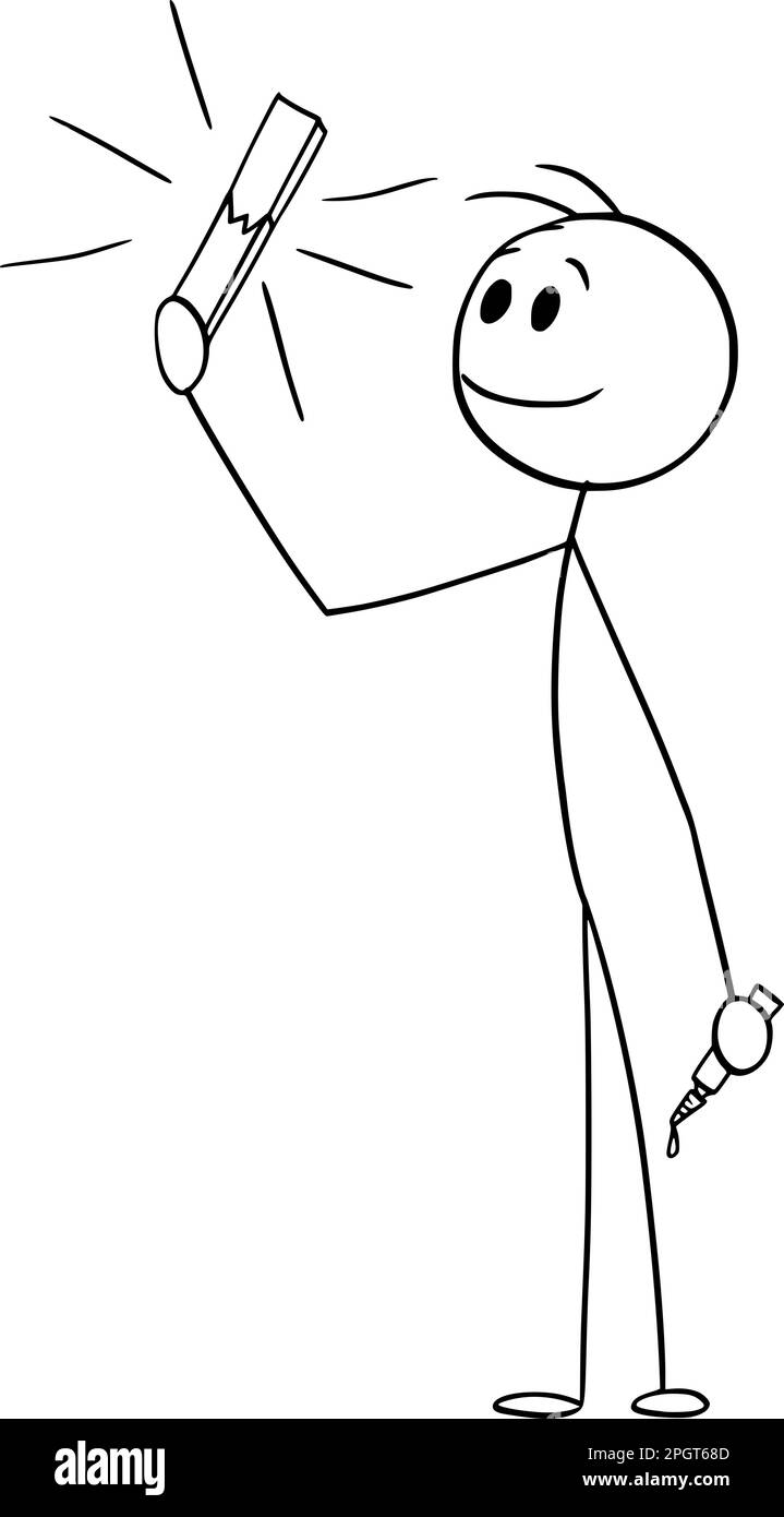 Zu Hause mit Klebstoff reparierende Person, Vektor-Cartoon-Strichfigur oder Charakterzeichnung. Stock Vektor