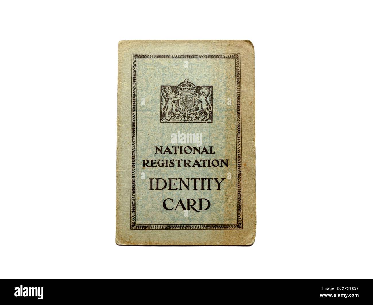 Einen britischen Natio0nal-Registrierungsausweis aus dem Jahr 1950, isoliert vor weißem Hintergrund Stockfoto