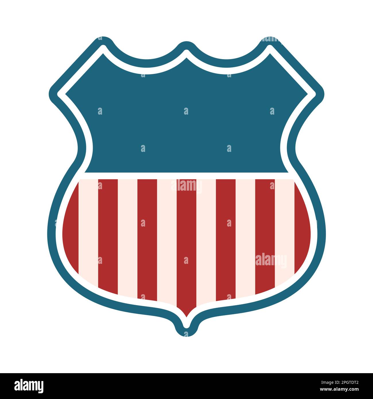 Retro-amerikanisches Schild-Emblem mit Kopierbereich. Rot gestreiftes Flaggensymbol der USA. Patriotismus, Wahl, Unabhängigkeitstag-Konzept. Sportteam-Logo leer. Stock Vektor
