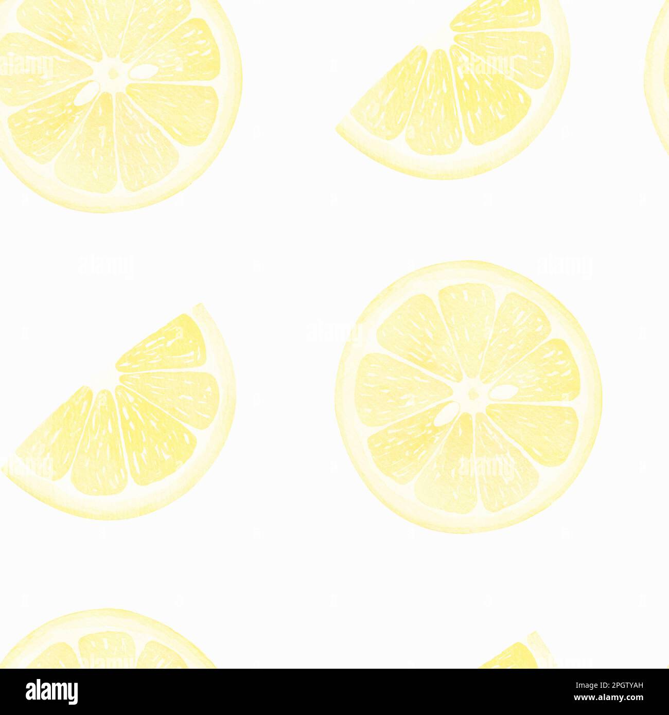 Wasserfarbenes nahtloses Muster mit gelbem Zitronenzweig isoliert auf weißem Hintergrund. Abbildung für Texturen, Tapeten, Stoffe, Textilien, Postkarten. Stockfoto