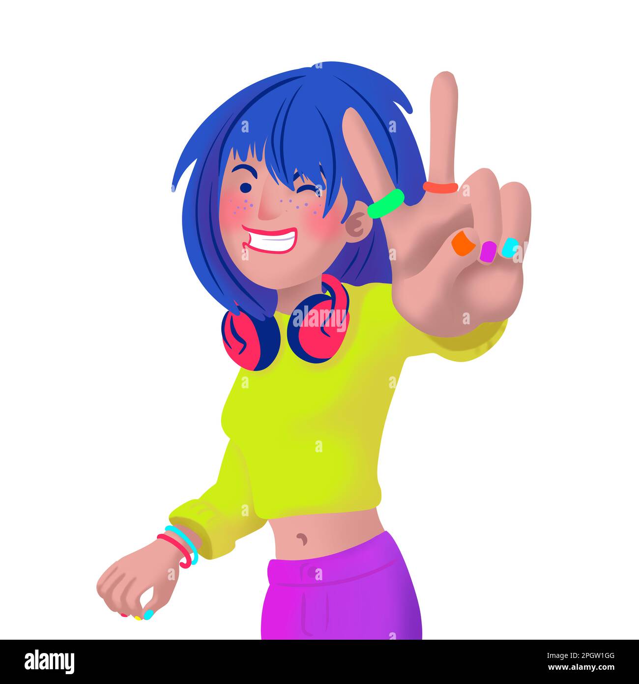 Illustration eines fröhlichen lächelnden Mädchens mit Pop-Colors-Design Stockfoto