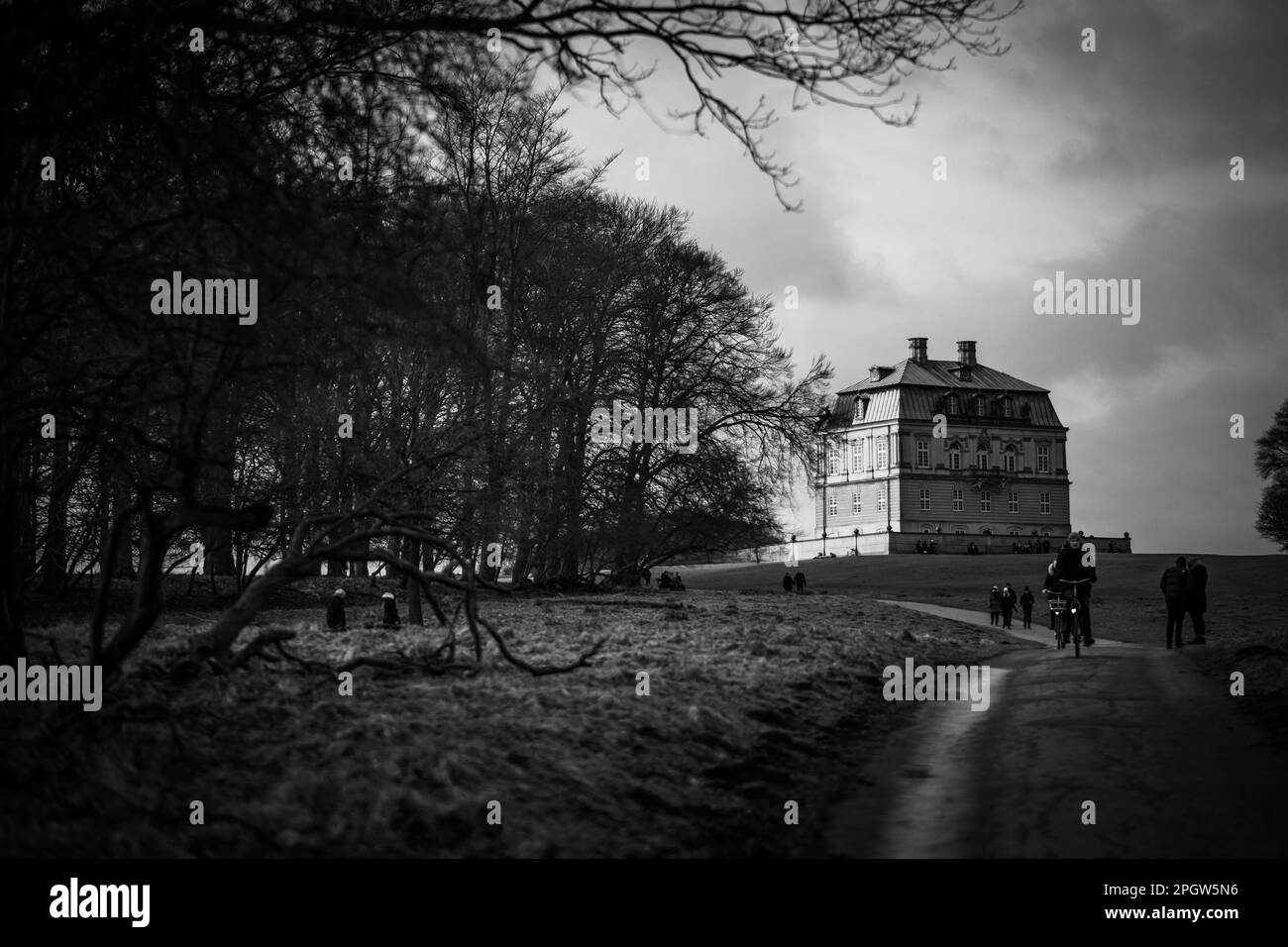 Schwarzweißbilder von Dänemark und Schweden. Stockfoto