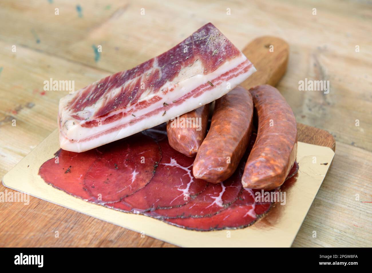Bresaola, Pancetta und Chorizo. Stockfoto