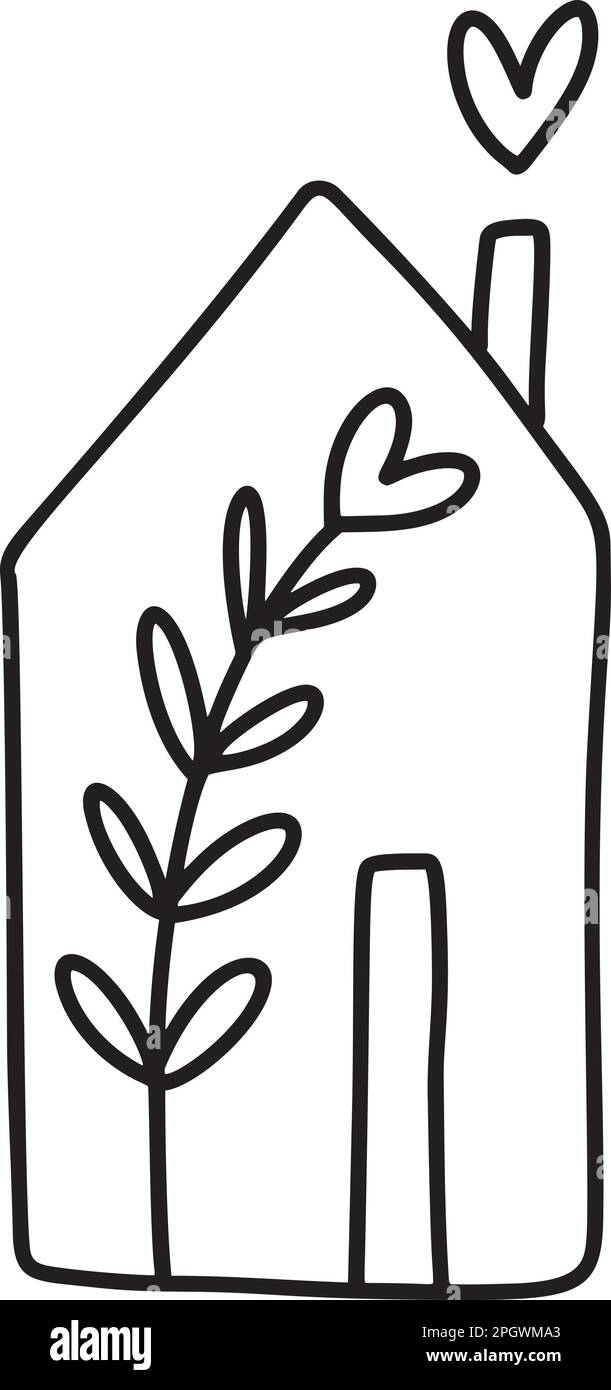 Scandi valentine Line ethno Logo Hausblume mit Herzen modernes abstraktes Doodle Bo Ornament Muster. Abstrakter, trendiger Kunstdruck Stock Vektor