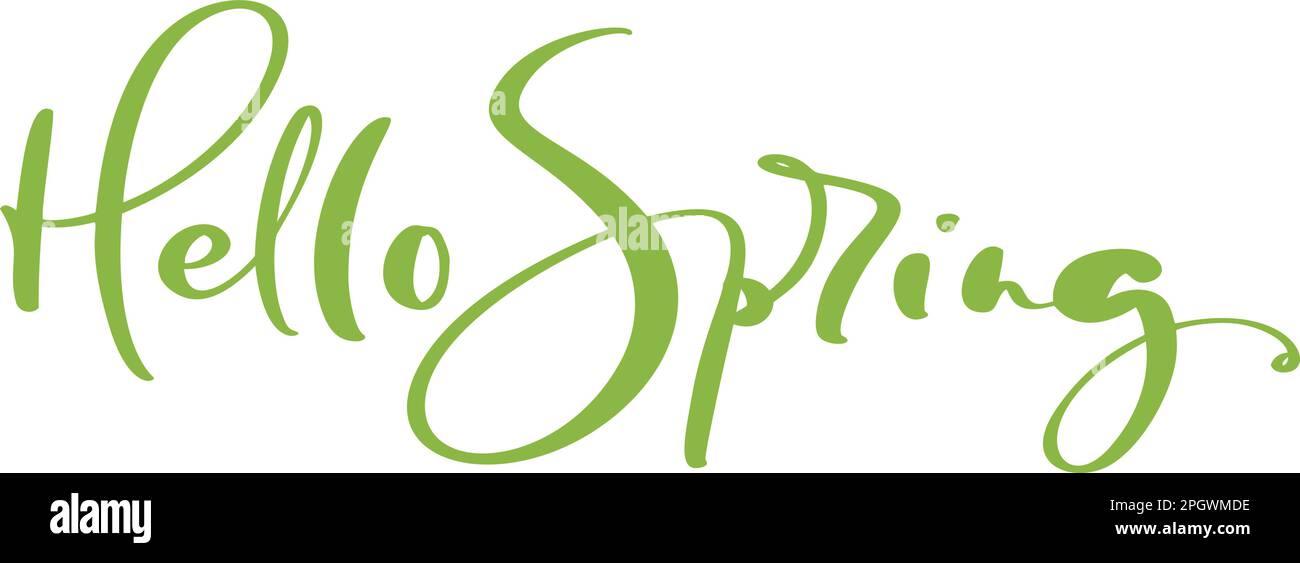 Handgezeichneter grüner Text Hello spring. Motivierendes und inspirierendes Saisonzitat. Kalligrafiekarte, Tasse, Fotoüberzüge, T-Shirt-Druck, Flyer Stock Vektor