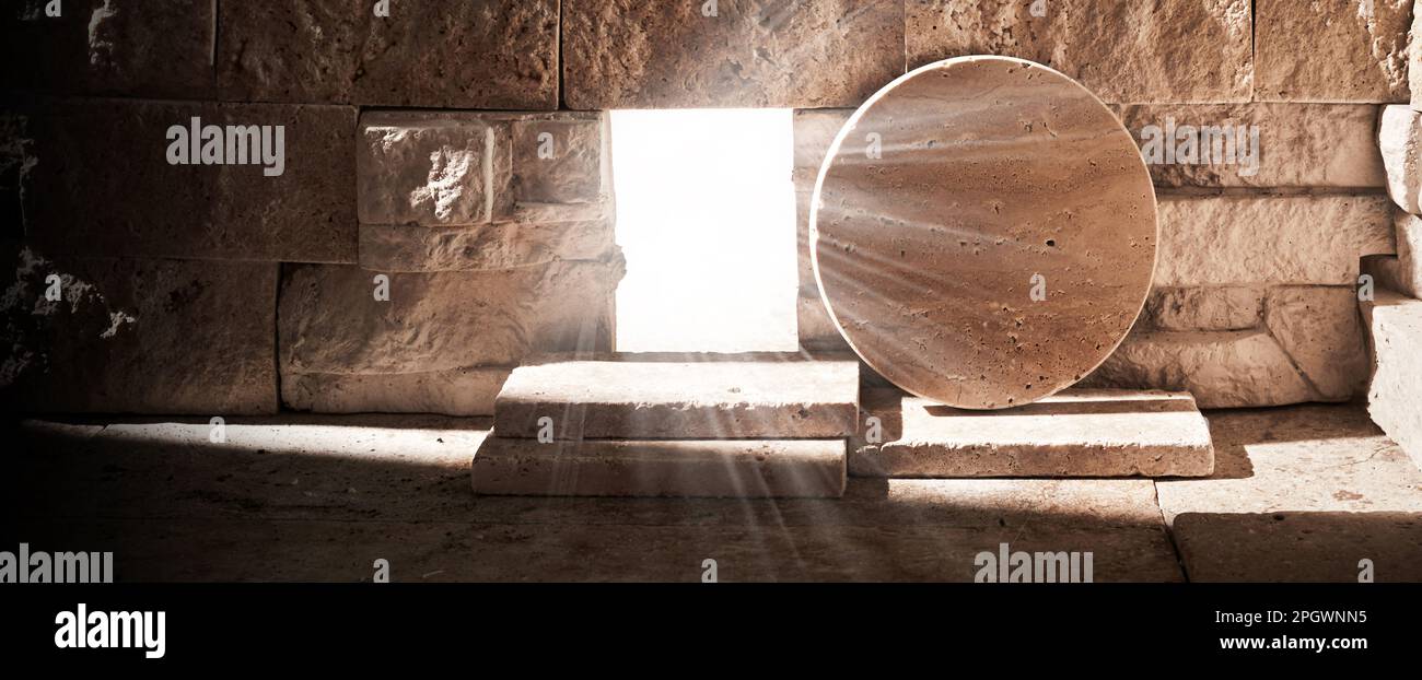 Licht Aus Dem Grab Jesu. Jesus Christus Auferstehung. Christliches Osterkonzept. Stockfoto