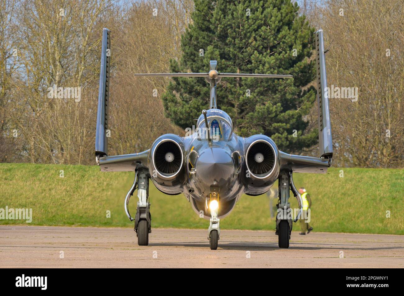 Blackburn Buccaneer S2B XW544 Oldtimer-Jet-Flugzeug. Ehemaliger Royal Air Force- und Royal Navy-Jet-Bomber in Privatbesitz, restauriert für Taxifahrten Stockfoto