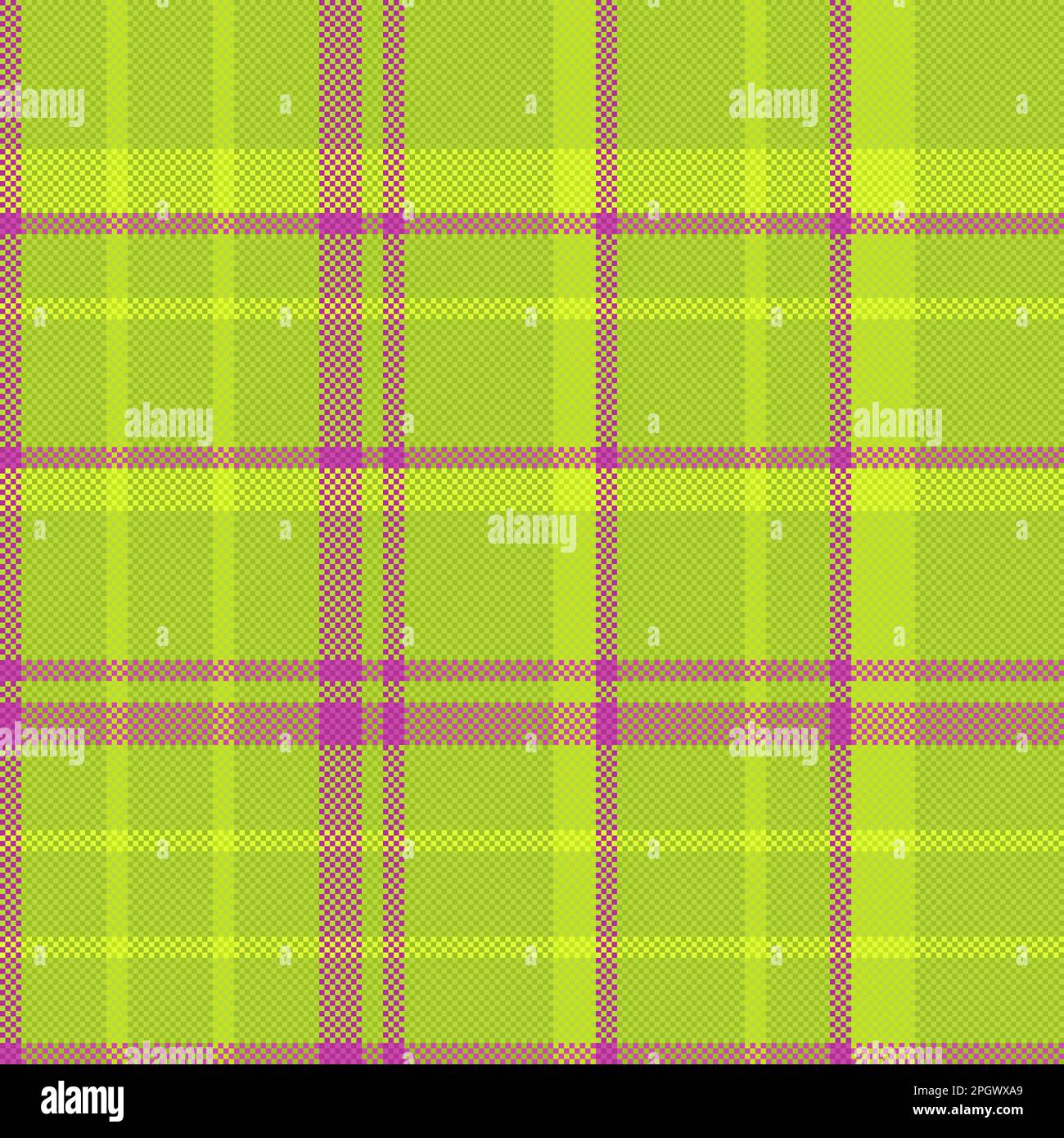 Hintergrundvektor tartan. Textilstruktur. Nahtloses Karomuster in Violett- und Limettenfarben. Stock Vektor