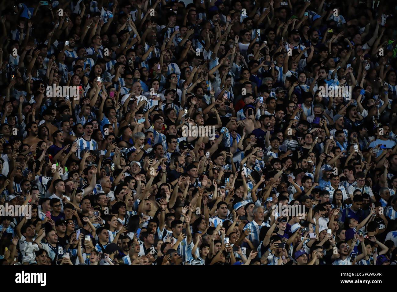 Buenos Aires, Argentinien. 23. März 2023. Argentinische Fans wurden während des Spiels Argentinien gegen Panama im Rahmen des International Friendly Match im Mas Monumental Stadium gesehen. Endergebnis: Argentinien 2 - 0 Panama (Foto: Roberto Tuero/SOPA Images/Sipa USA) Gutschrift: SIPA USA/Alamy Live News Stockfoto