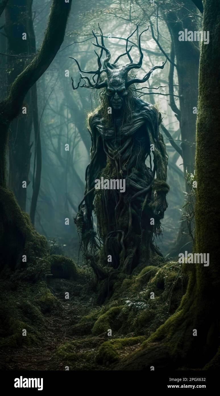 Ein Leshy, auch Leszy oder Leshi geschrieben, ist ein übernatürliches Wesen aus der slawischen Mythologie, speziell aus den Wäldern Osteuropas. Die Leshy ist es Stockfoto