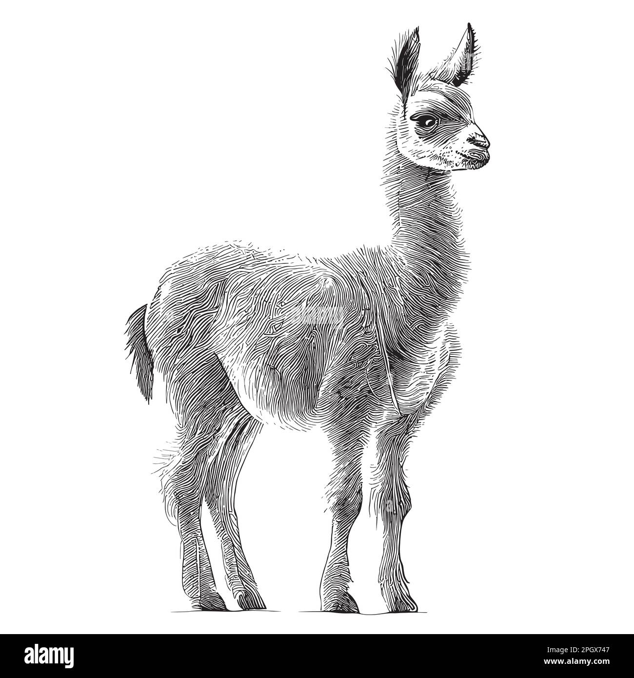 Lama steht und skizziert von Hand gezeichnet in Doodle-Style-Illustration Stock Vektor