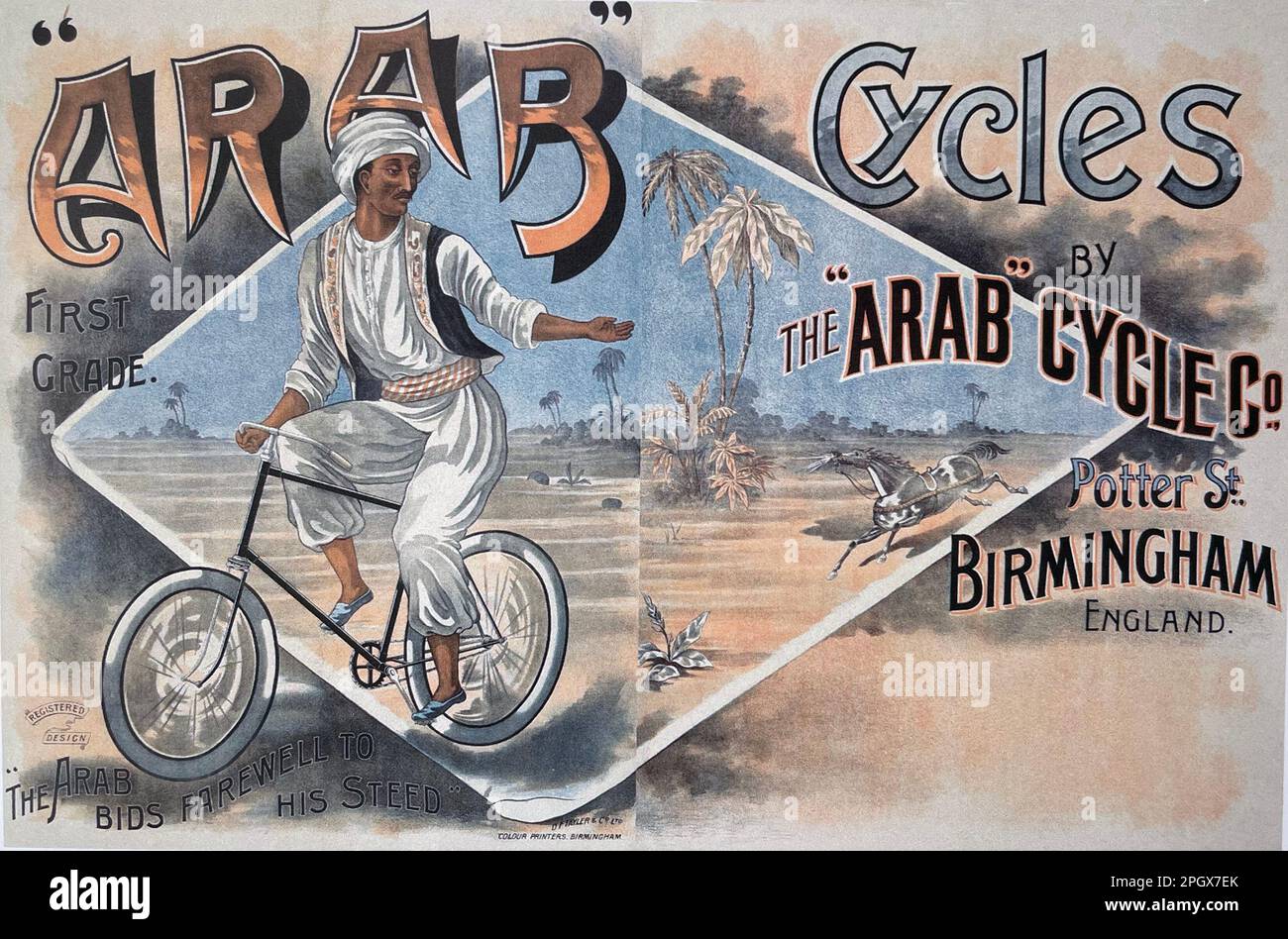 ARAB CYCLES Poster für das in Birmingham ansässige Fahrradunternehmen um 1896 Stockfoto