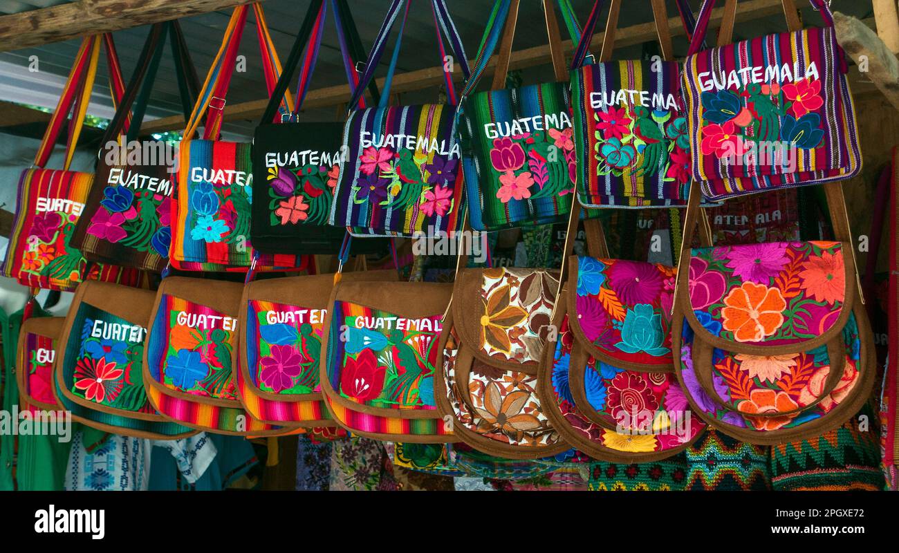 Bestickte Textilhandtaschen mit Guatamala Stockfoto