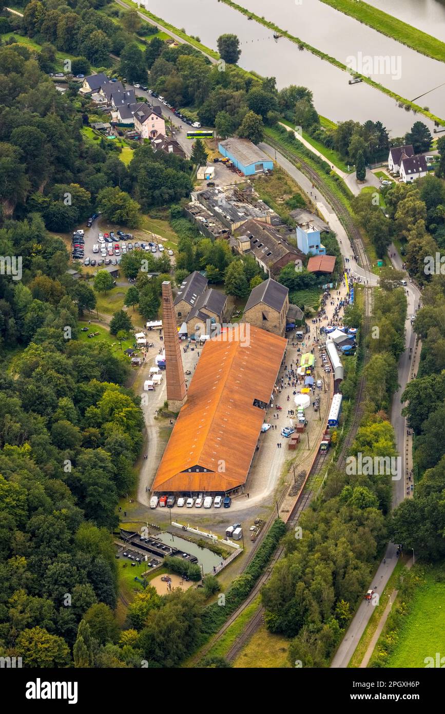 Luftaufnahme, Öko-Markt am Bergwerk Nachtigall im Bezirk Bommern in Witten, Ruhrgebiet, Nordrhein-Westfalen, Deutschland, Deutschland, Europa, Luftfoto Stockfoto