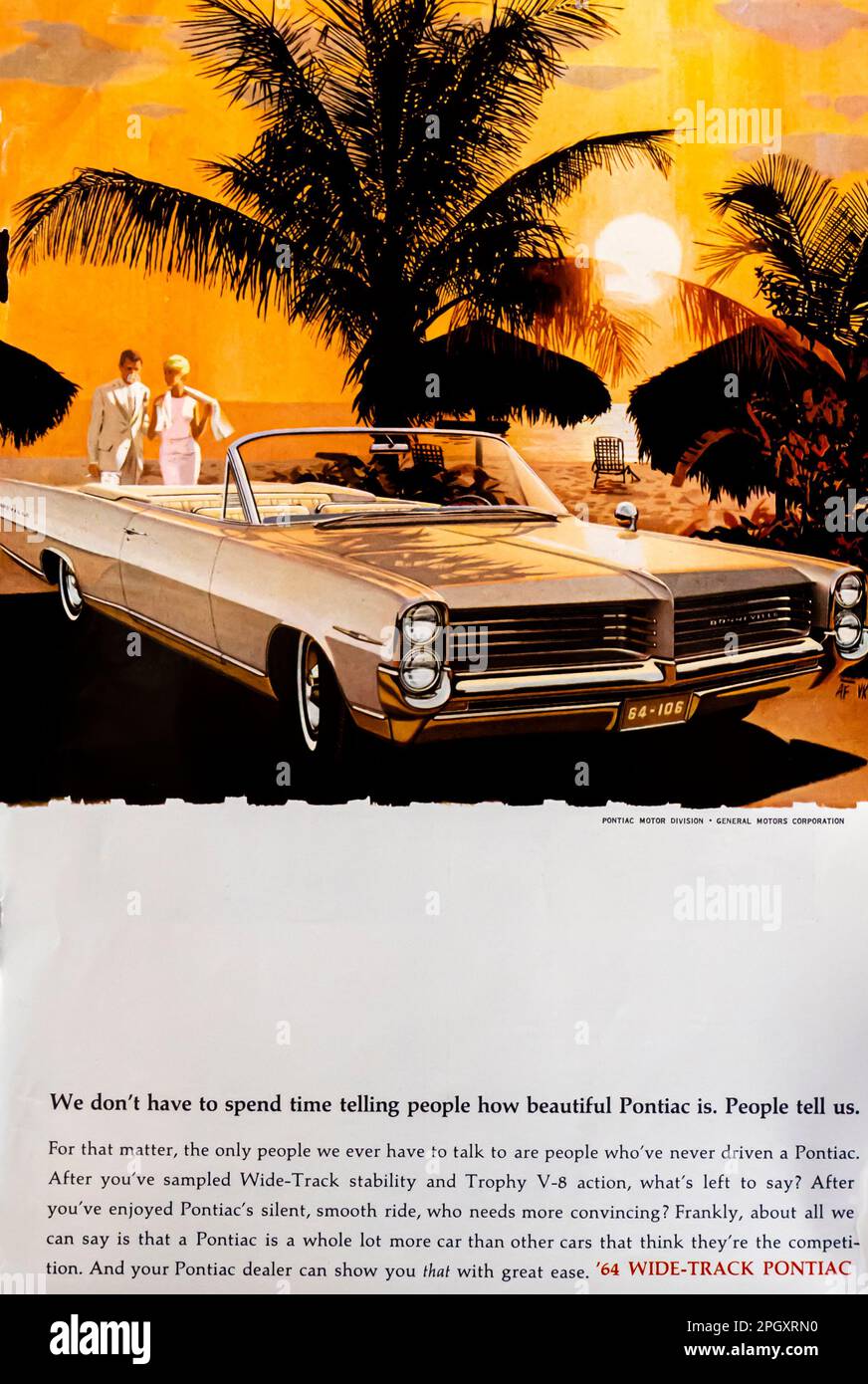 64-Wide-Track-Pontiac-Werbespot in einer Zeitschrift NatGeo, Februar 1964 Stockfoto