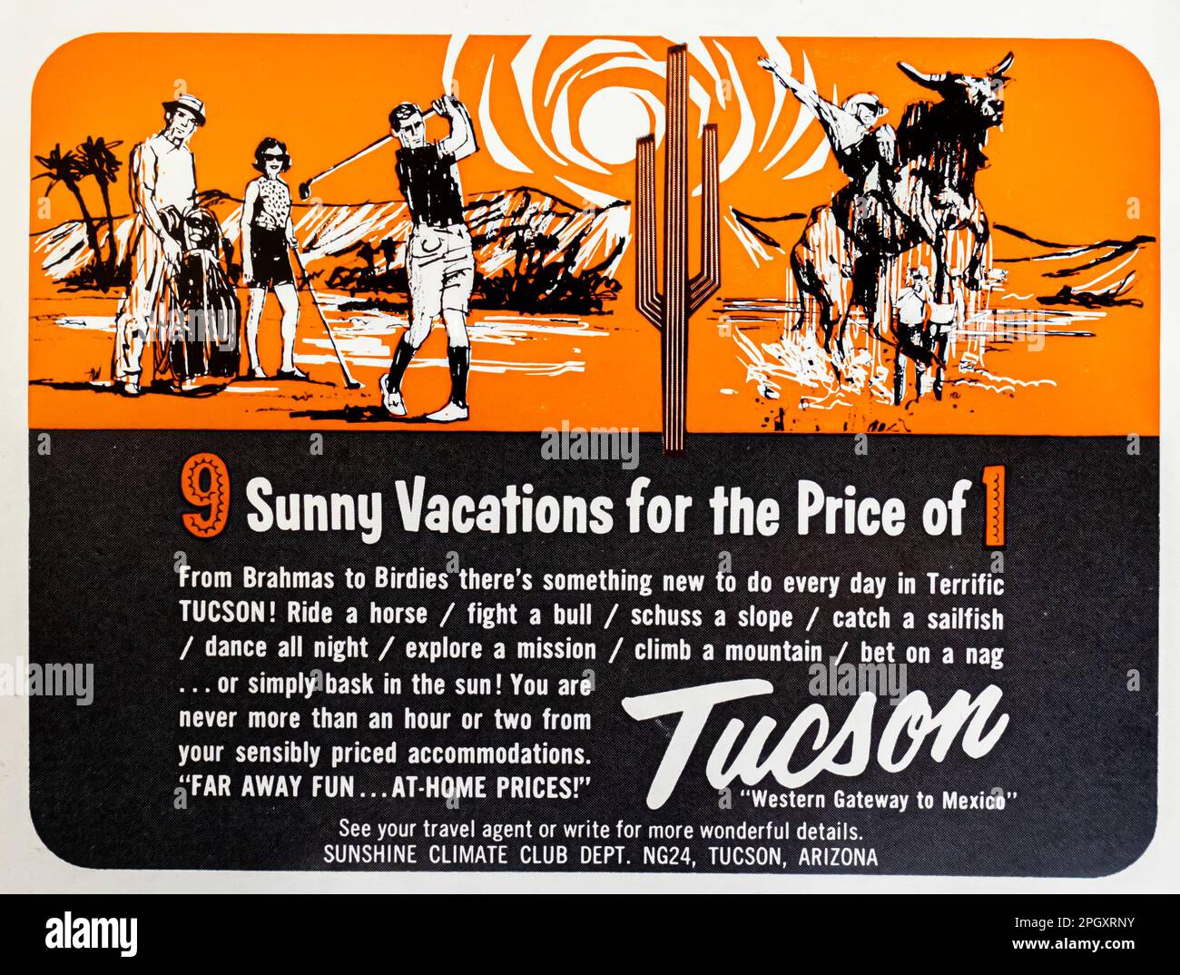 Tucson Arizona Urlaubswerbung in einem NatGeo Magazin, Februar 1964 Stockfoto