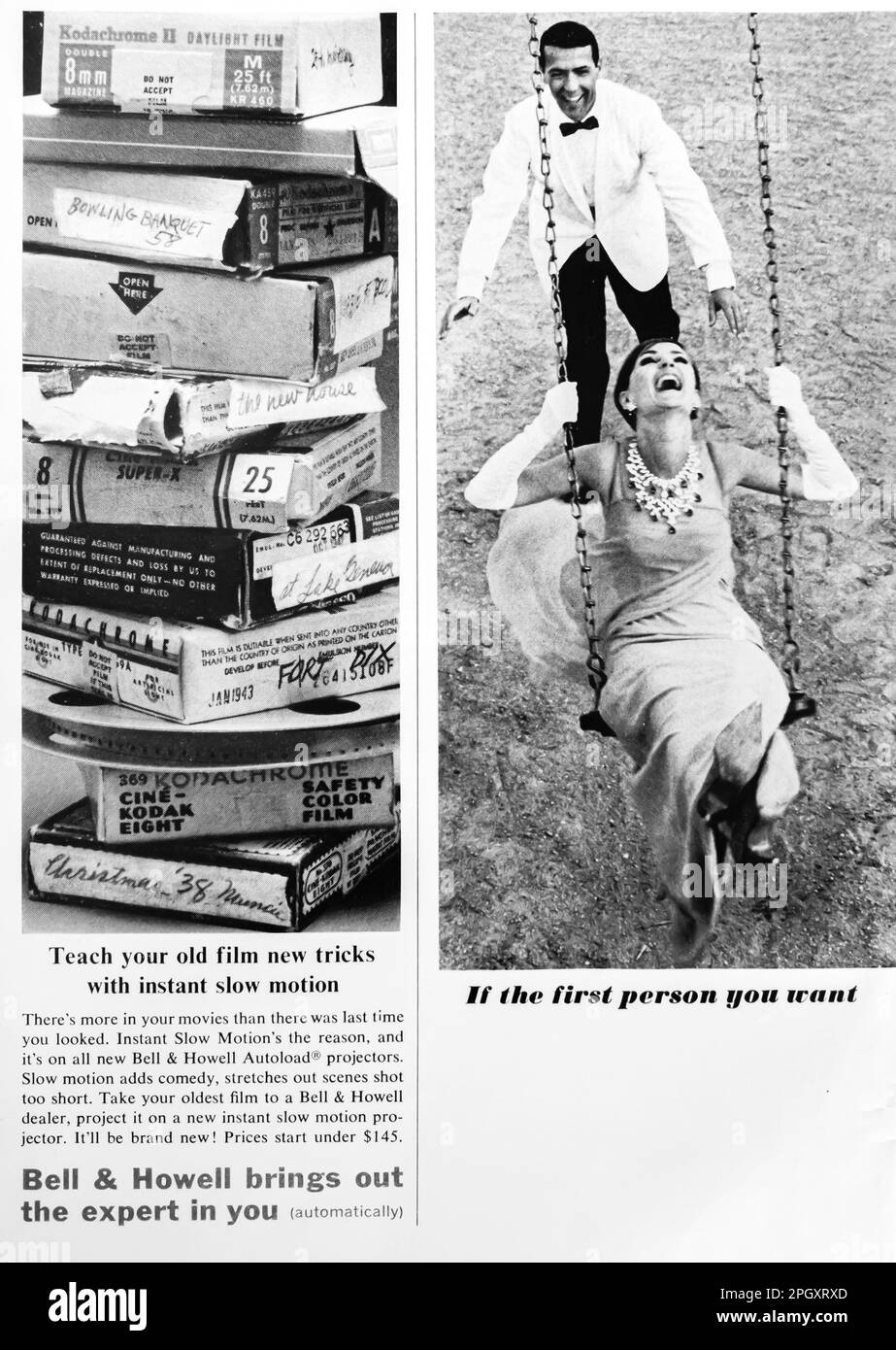 Bell & Howell Autoload Zeitlupenprojektor Werbespot in einer Zeitschrift NatGeo, Februar 1964 Stockfoto
