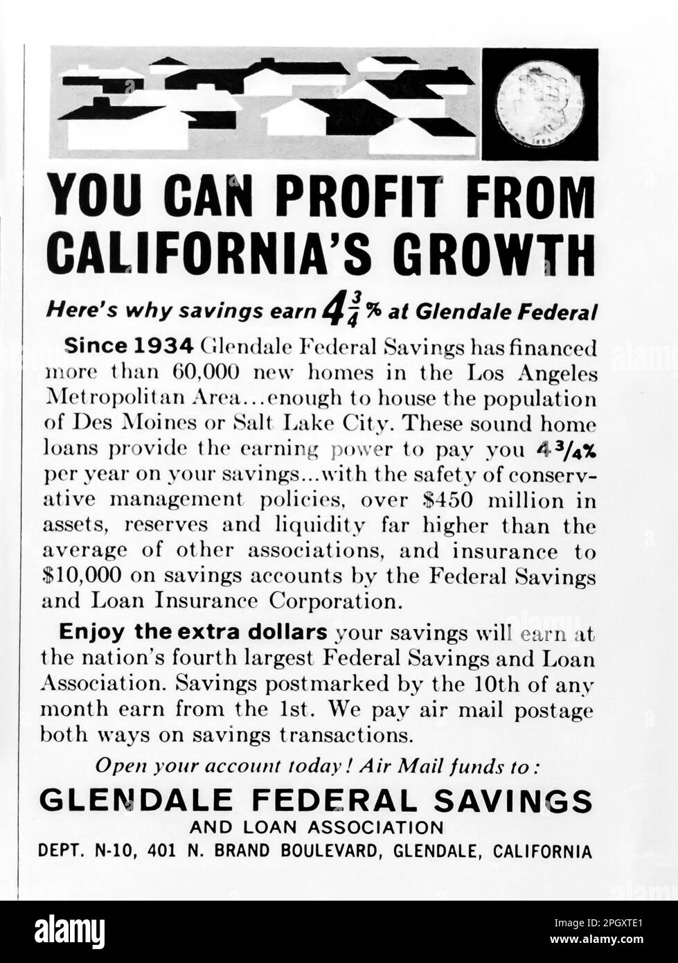 Glendale Federal Savings Werbeanzeige in einem Magazin in NatGeo, Oktober 1962 Stockfoto
