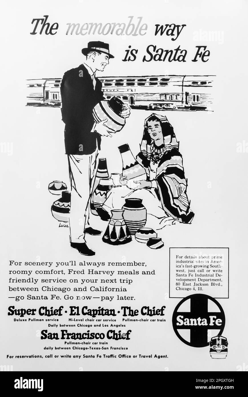 Santa Fe Railway-Werbung in einer Zeitschrift in NatGeo, Oktober 1962 Stockfoto
