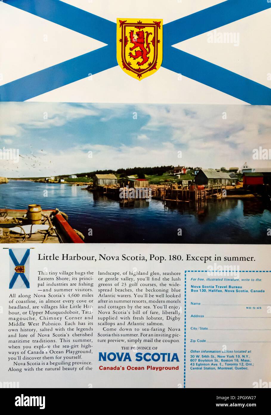 Reisewerbung Nova Scotia Canada in einem Magazin in NatGeo, Mai 1965 Stockfoto