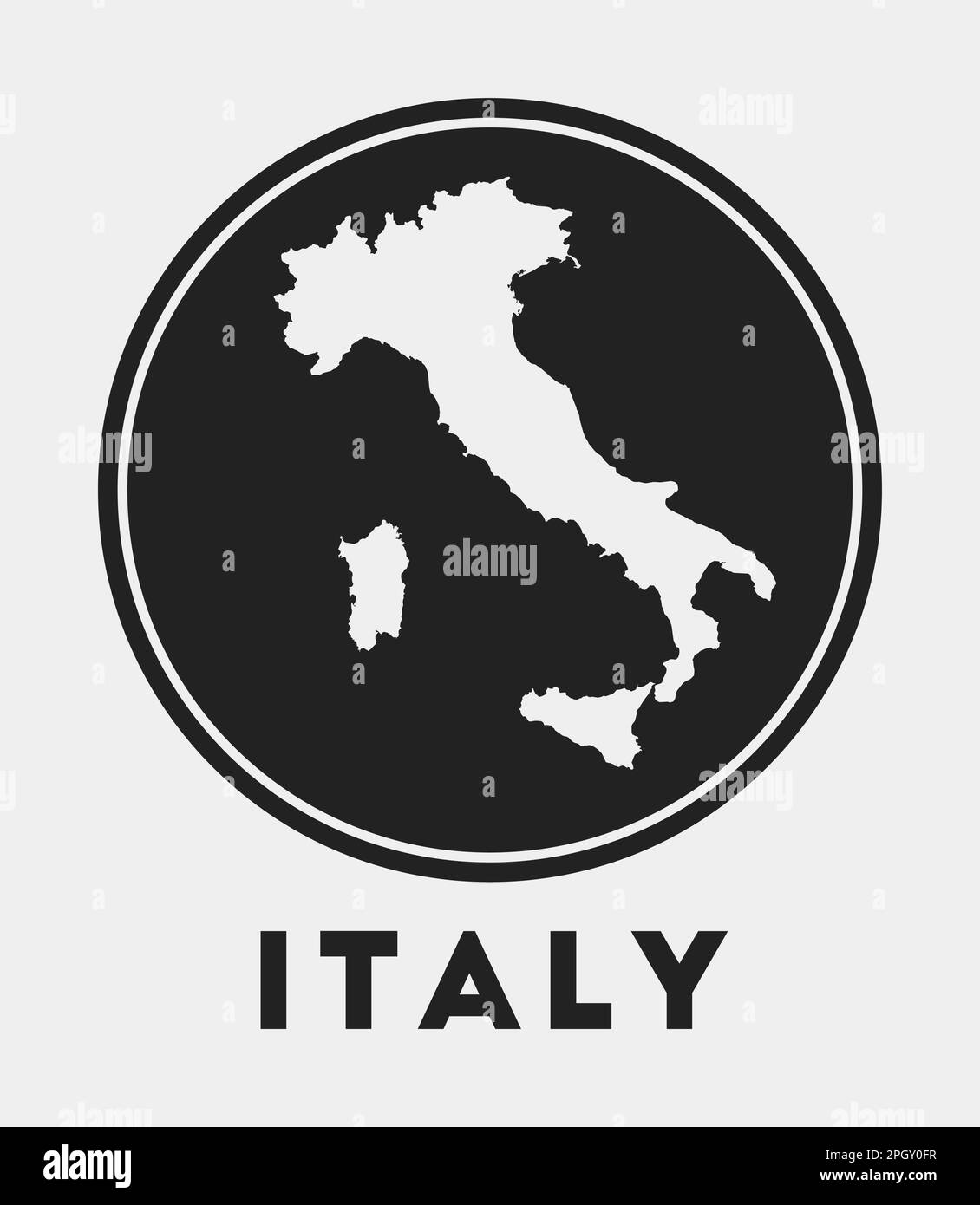 Symbol Italien. Rundes Logo mit Länderkarte und Titel. Stilvolles Italien-Abzeichen mit Karte. Vektorabbildung. Stock Vektor