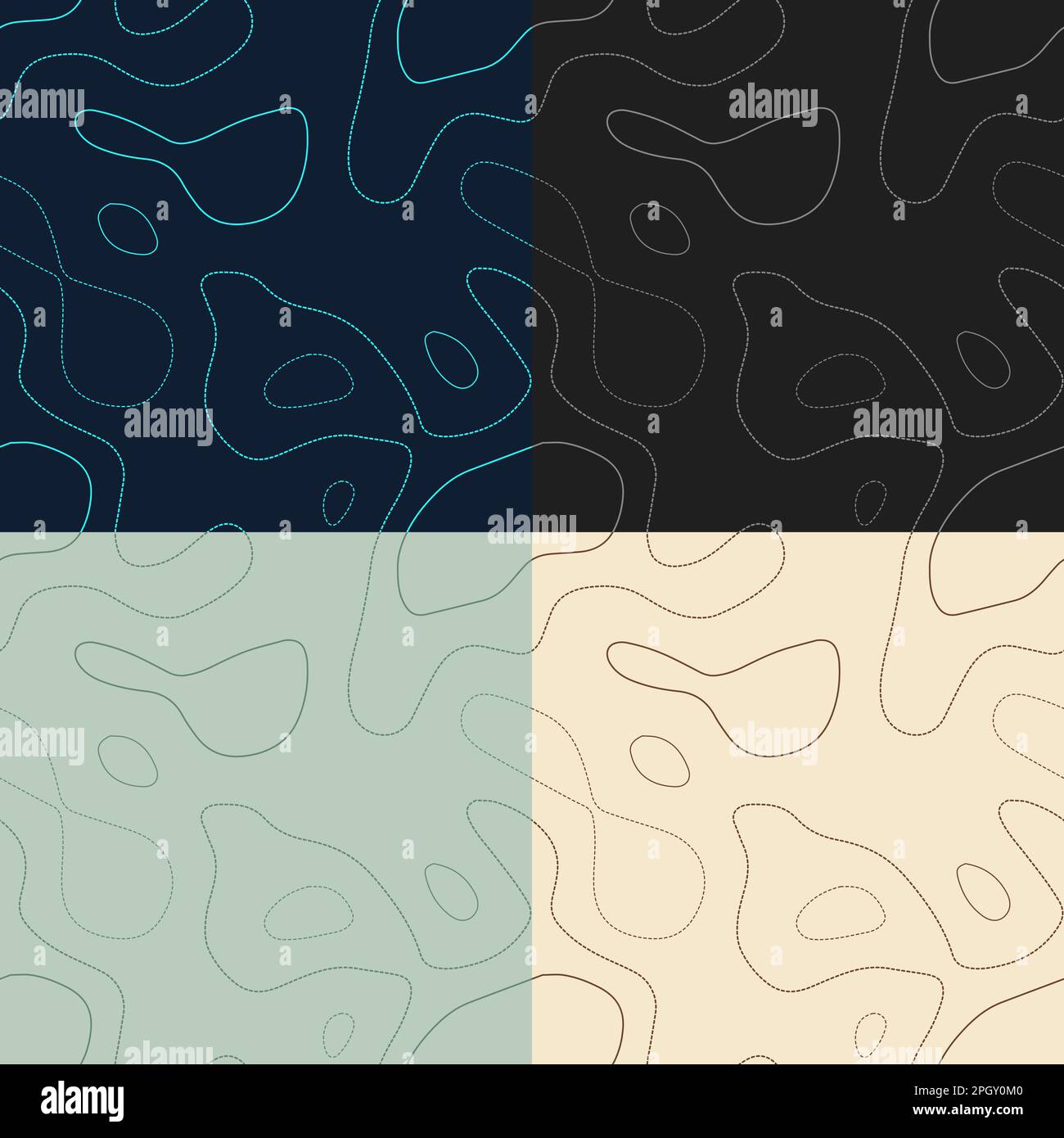 Topographiemuster. Nahtlose Höhenangaben. Authentischer Isolinhintergrund. Trendige Fliesenmuster. Vektorabbildung. Stock Vektor