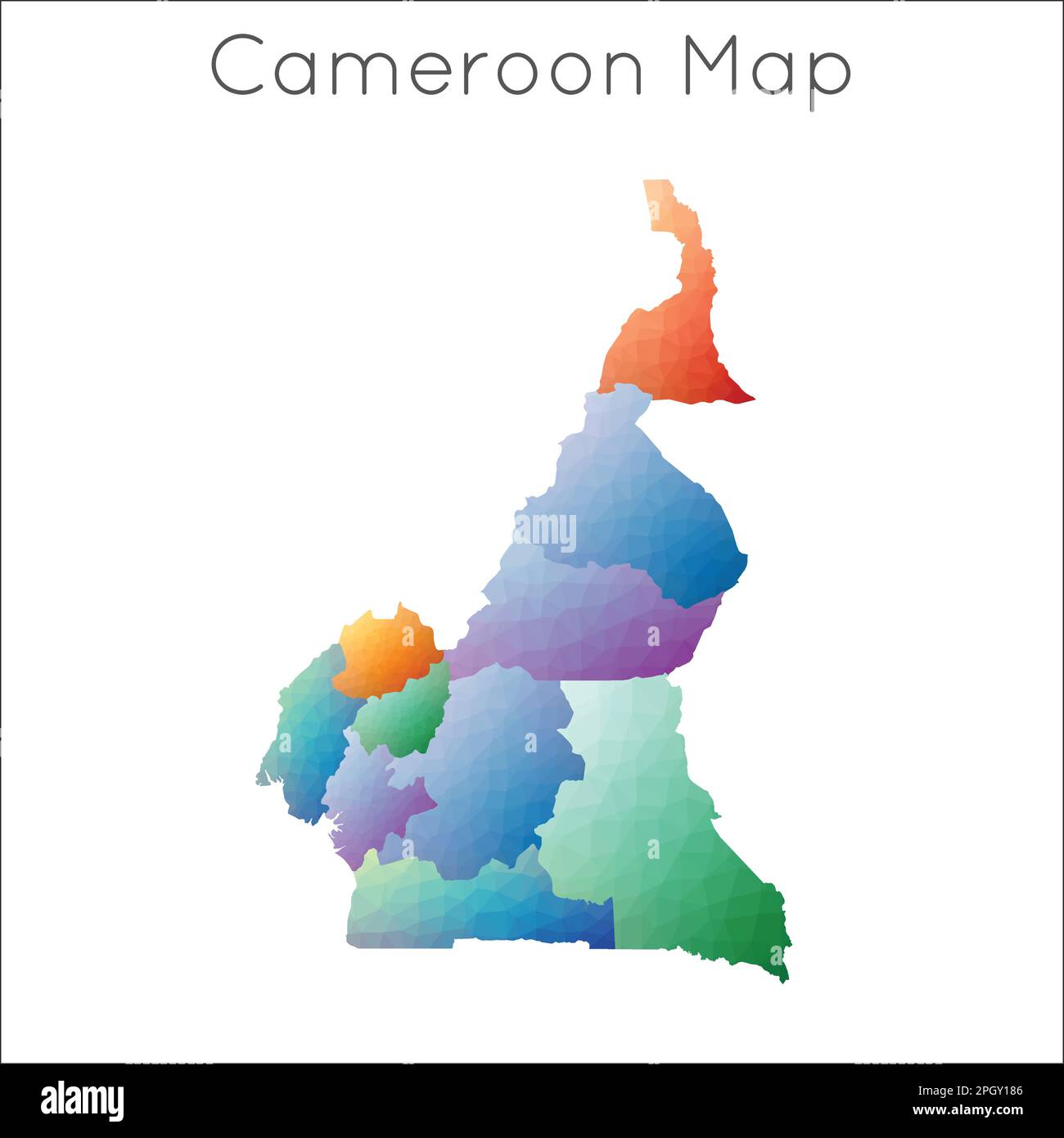 Niedrige Poly-Karte von Kamerun. Kamerun geometrische polygonale Karte im Mosaikstil. Stock Vektor