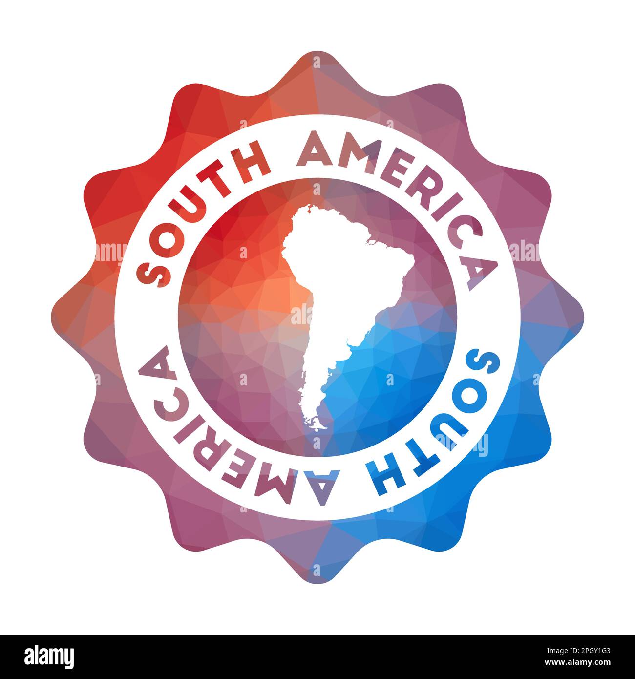Südamerika Low Poly Logo. Buntes Reiselogo mit Farbverlauf des Kontinents im geometrischen Stil. Stock Vektor